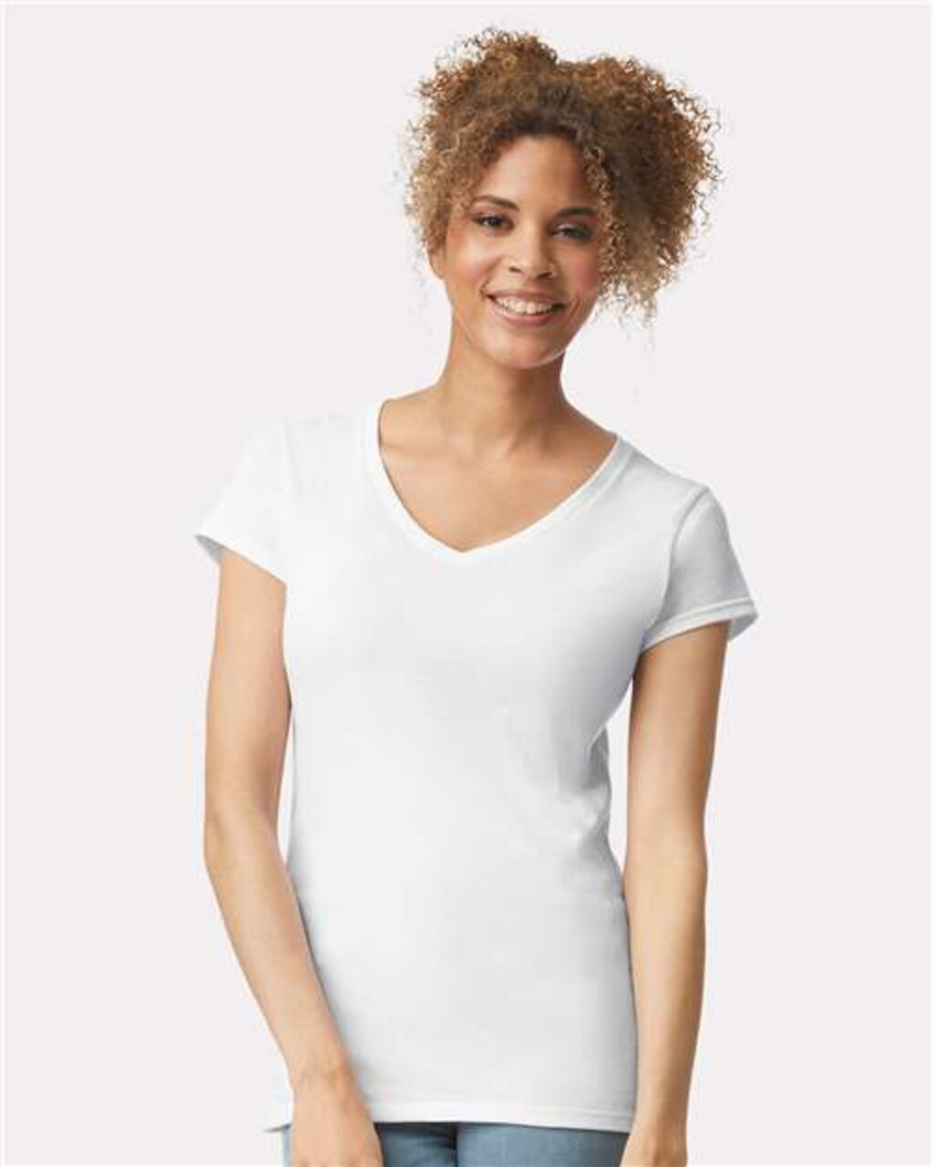 Gildan Softstyle Cotton Semi Fitted V Neck Short Sleeve Casual Fashion T Shirt For Women